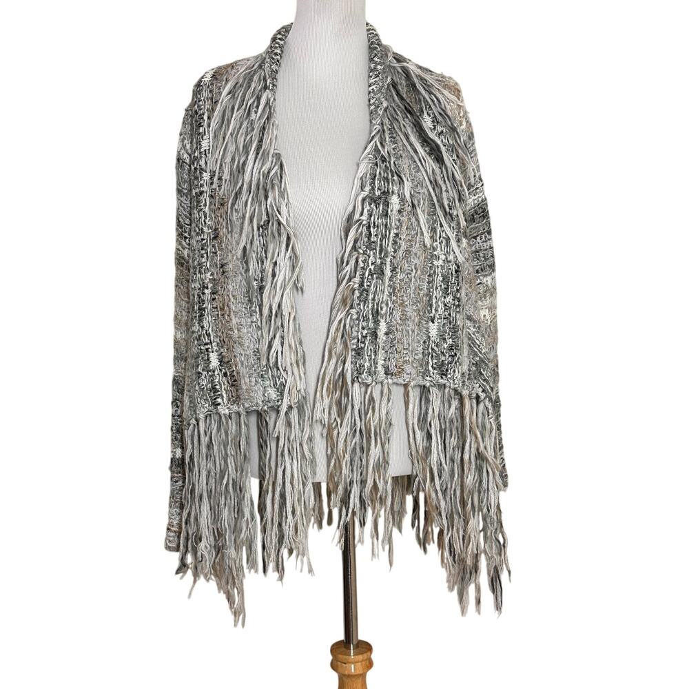 Free People Chunky Knit Fringe Birkenstock Open Cardigan Sz M - Picture 2 of 9